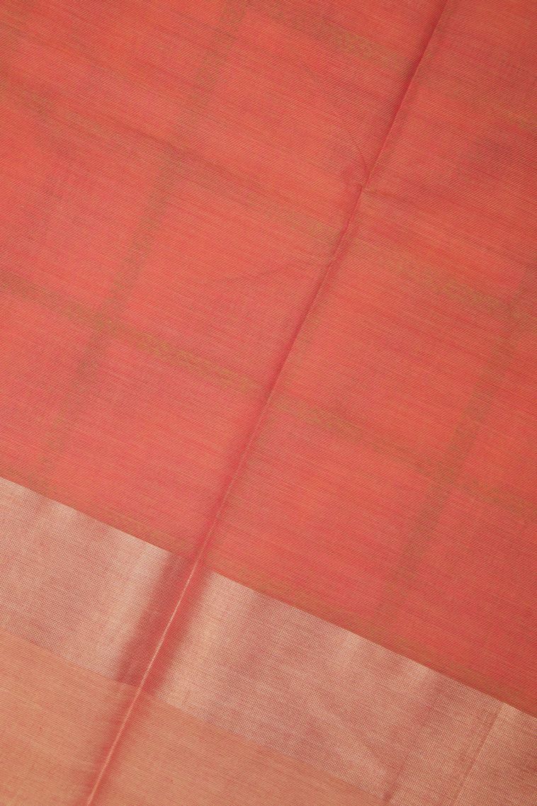 Coral Pink Pure Handloom Kovai Cotton with Without Zari Zari Checks view 3