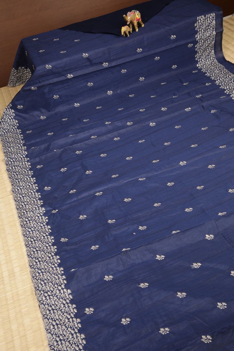 Indigo Blue Tussar Saree with Without Zari Zari Buttis (small Dots Or Motifs) view 2