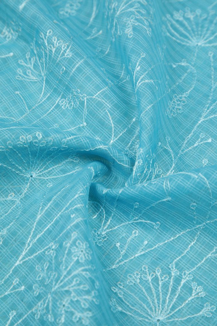 Sky Blue Tussar Saree with Without Zari Zari Floral Patterns view 4