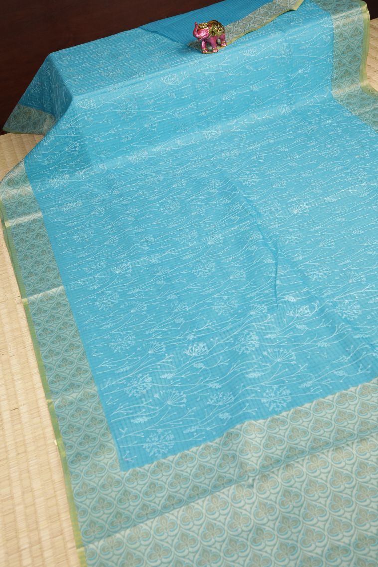 Sky Blue Tussar Saree with Without Zari Zari Floral Patterns view 2