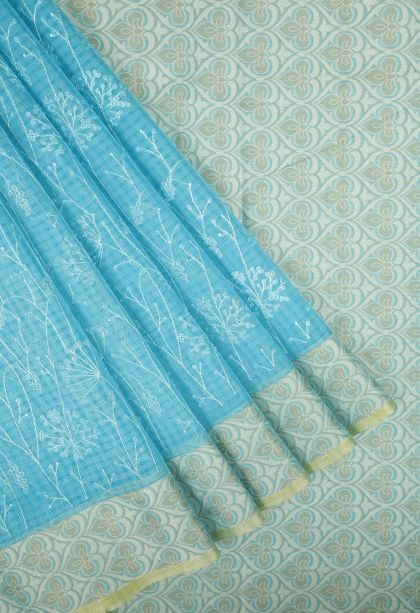 Sky Blue Tussar Saree with Without Zari Zari Floral Patterns