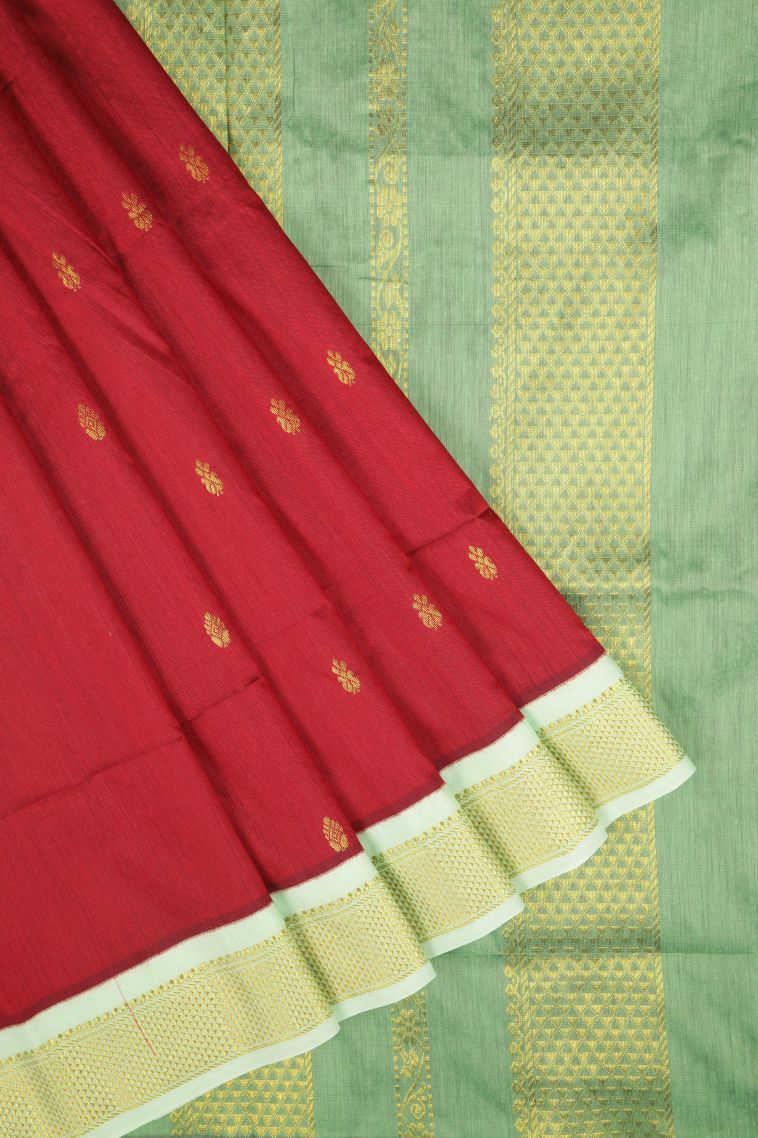 Apple Red Kalyani Cotton with Without Zari Zari Buttis (small Dots Or Motifs) view 1