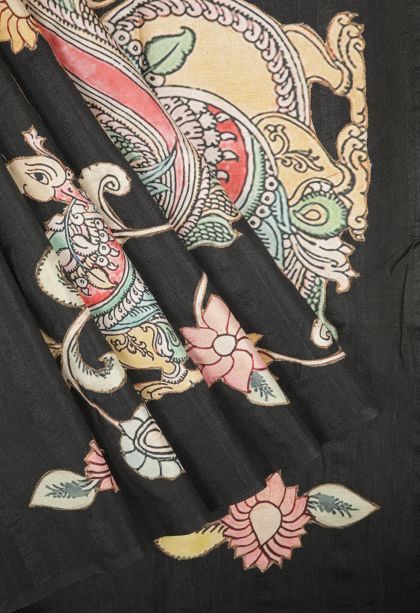 Asphalt Black Tussar Saree with Without Zari Zari Floral Patterns