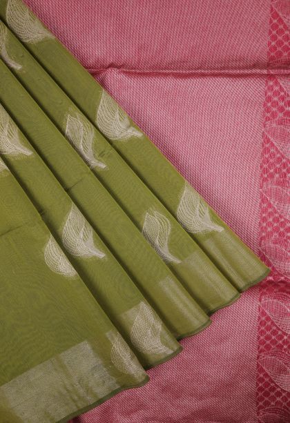 Pickle Green Silk Cotton Sarees with Bronze Zari Buttis (small Dots Or Motifs)