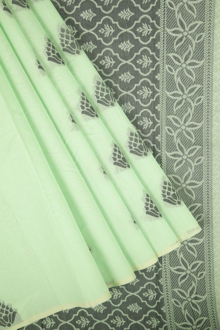 Pistachio Green Silk Cotton with Without Zari Zari Buttis (small Dots Or Motifs) view 1