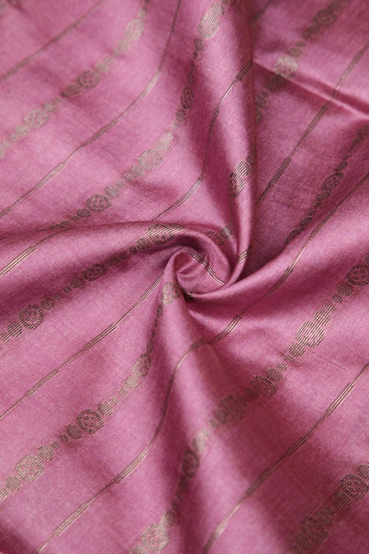 Ballet Pink Tussar Saree with Bronze Zari Stripes view 4