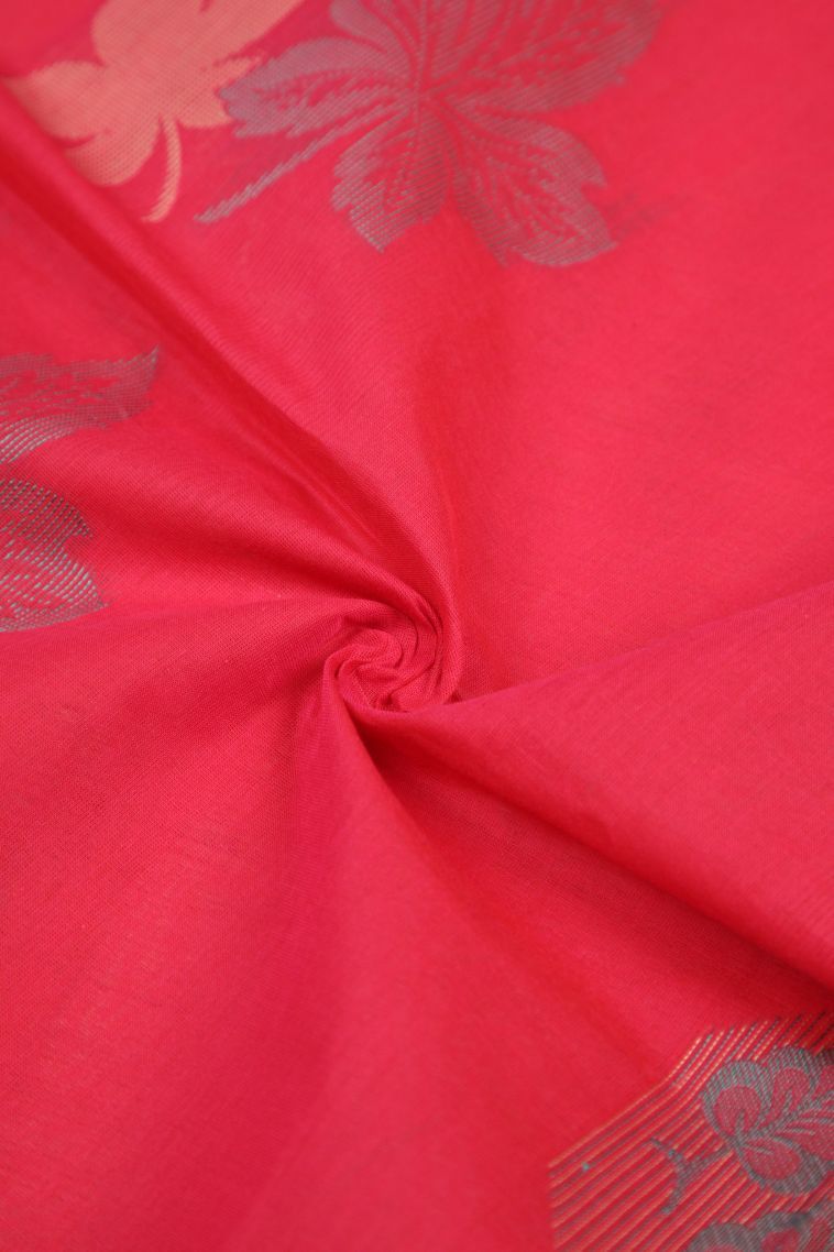 Rose  Red Kovai Cotton Sarees with Without Zari Zari Buttis (small Dots Or Motifs) view 4