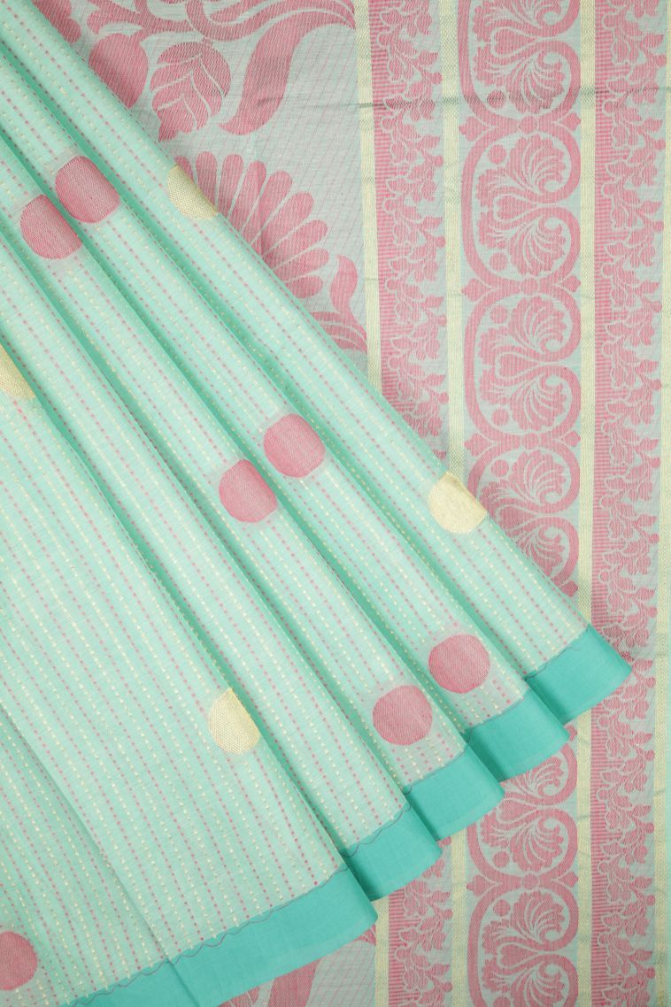 Arctic Blue Kovai Cotton Sarees with Without Zari Zari Stripes view 1