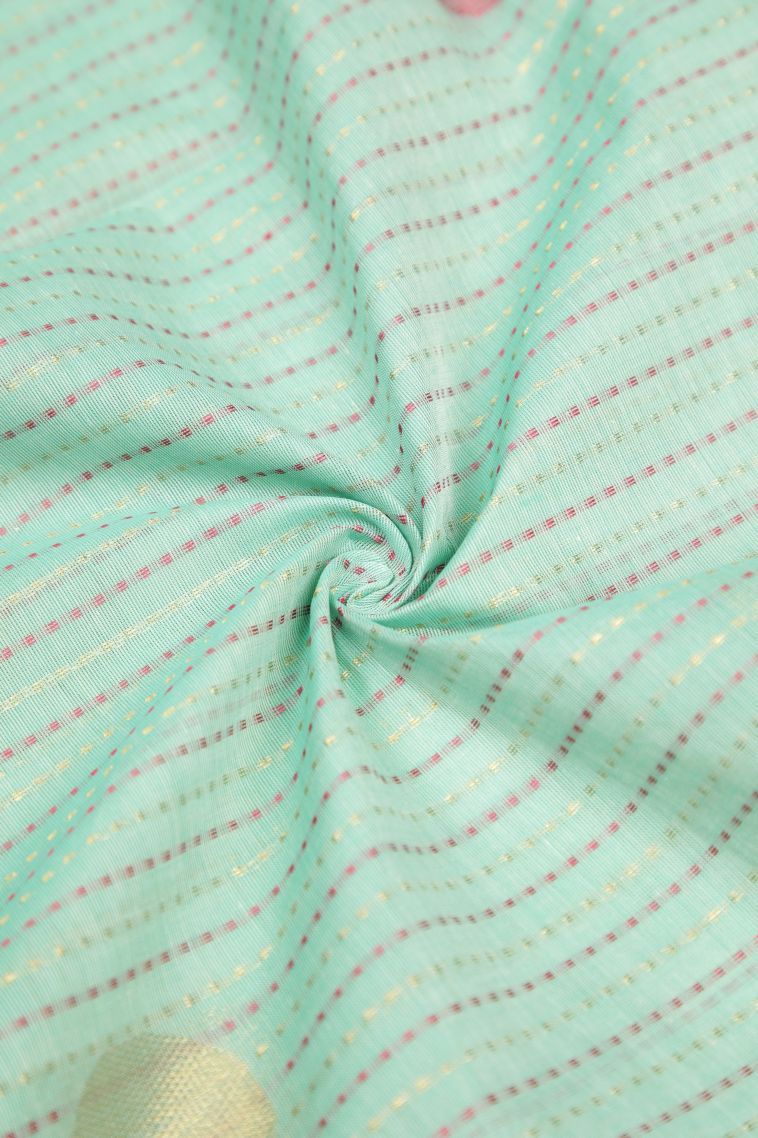 Arctic Blue Kovai Cotton Sarees with Without Zari Zari Stripes view 4