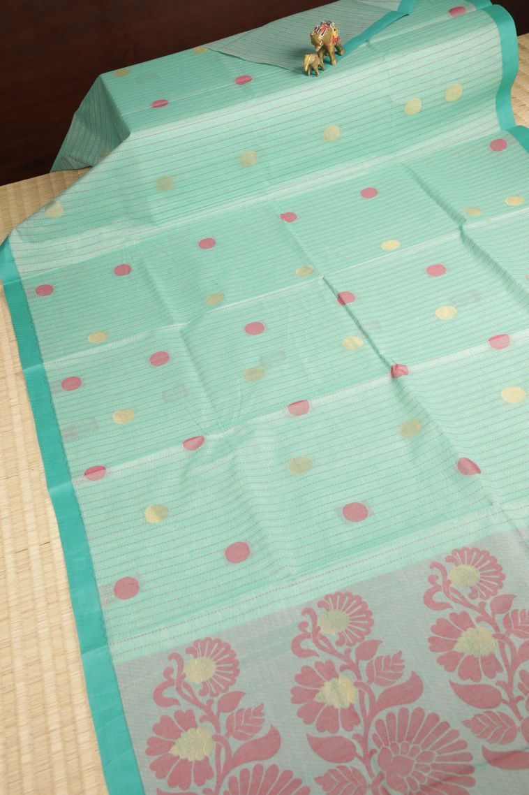 Arctic Blue Kovai Cotton Sarees with Without Zari Zari Stripes view 2