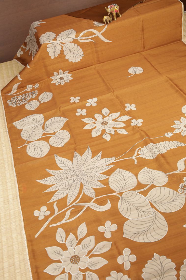 Biscotti Yellow Tussar Saree with Without Zari Zari Floral Patterns view 2
