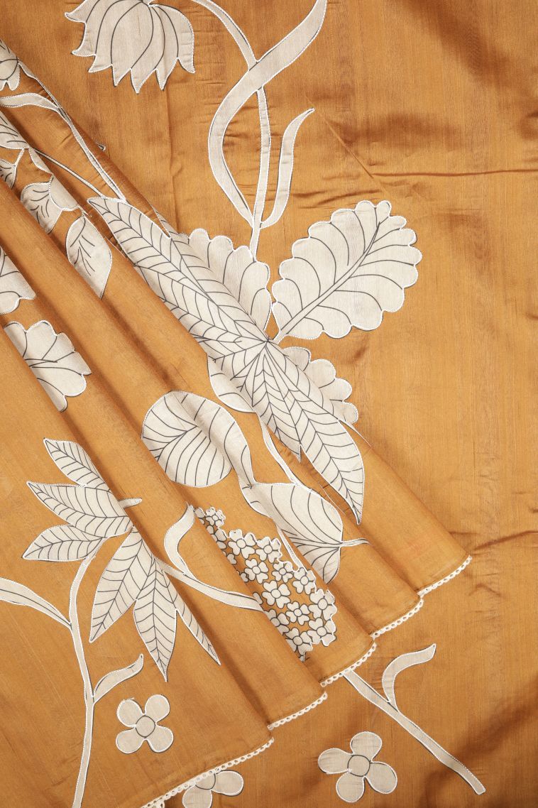 Biscotti Yellow Tussar Saree with Without Zari Zari Floral Patterns view 1