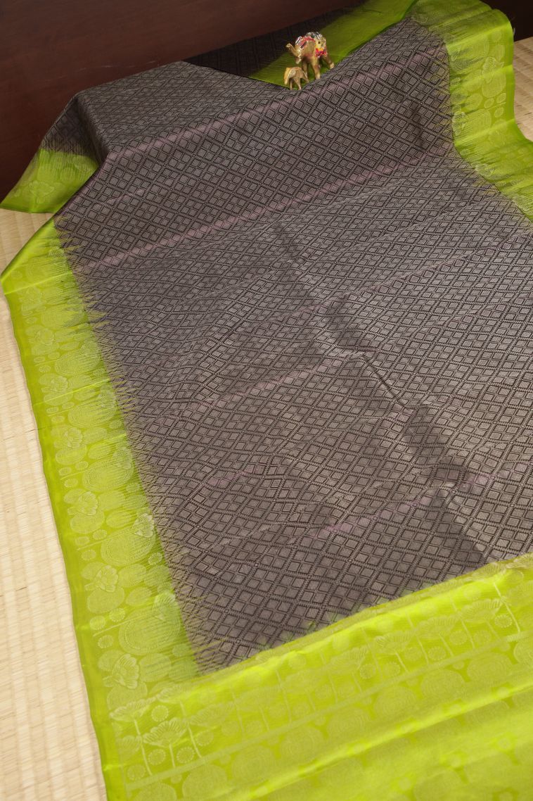 Mulberry Purple Soft Silk Saree with Silver Zari Floral Patterns view 2