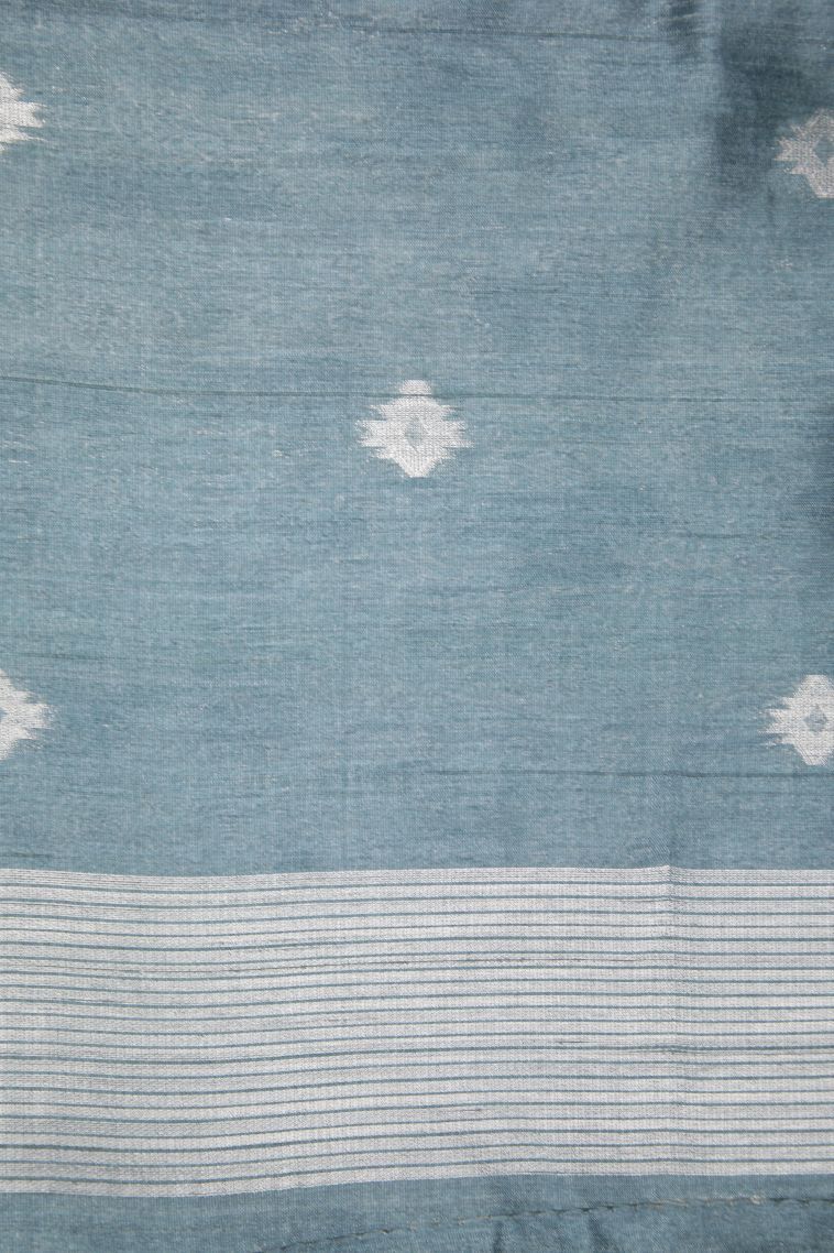 Lemon Yellow Tussar Saree with Silver Zari Buttis (small Dots Or Motifs) view 3