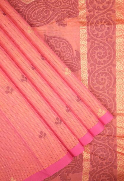 Ballet Pink Kovai Cotton Sarees with Without Zari Zari Stripes