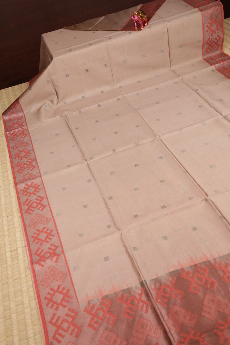 Lemonade Pink Tussar Saree with Bronze Zari Buttis (small Dots Or Motifs) view 2