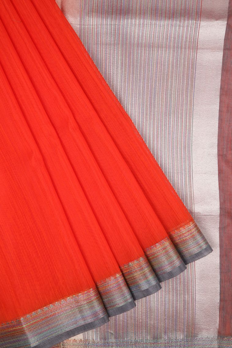 Tiger Orange Tussar Saree with Without Zari Zari Plain view 1
