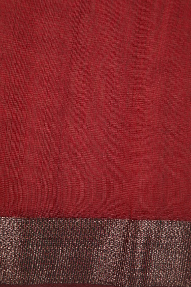 Apple Red Silk Cotton Sarees with Bronze Zari Buttis (small Dots Or Motifs) view 3