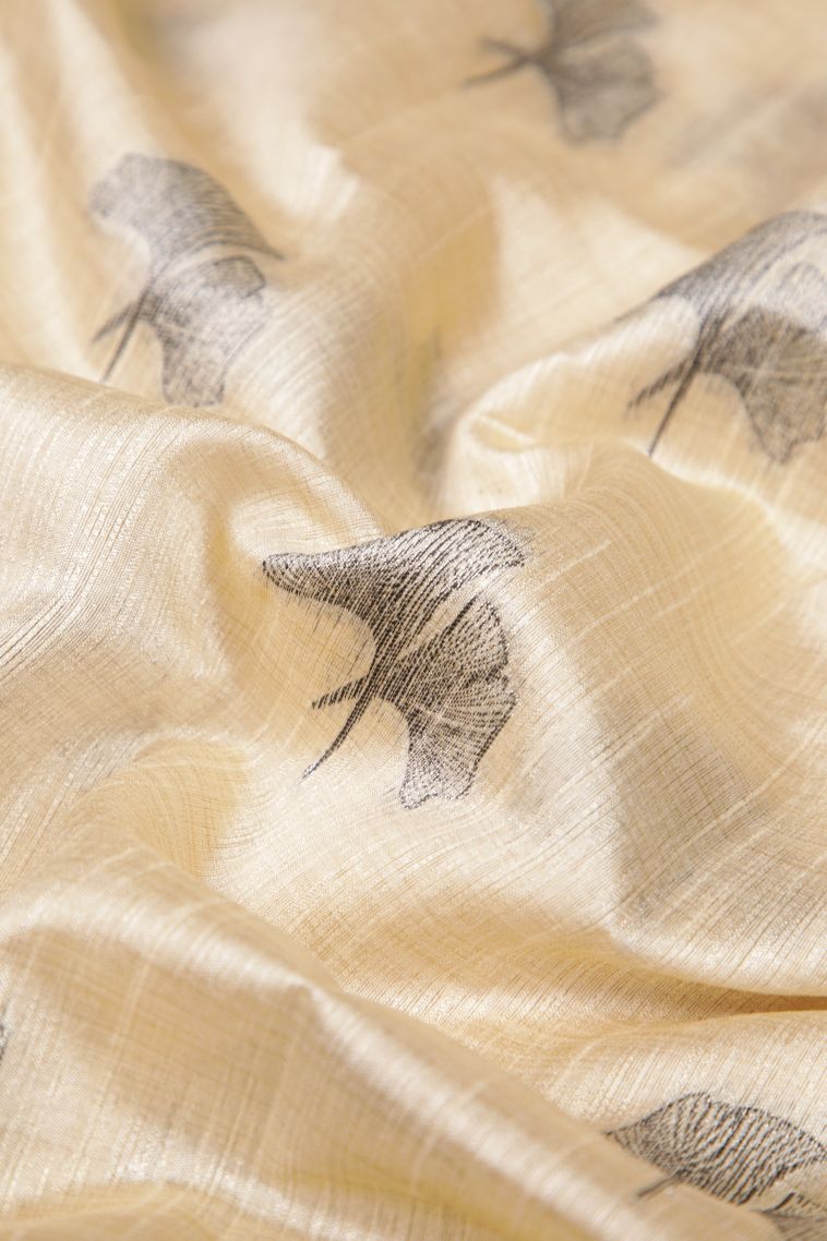 Cream White Tussar Saree with Bronze Zari Buttis (small Dots Or Motifs) view 4