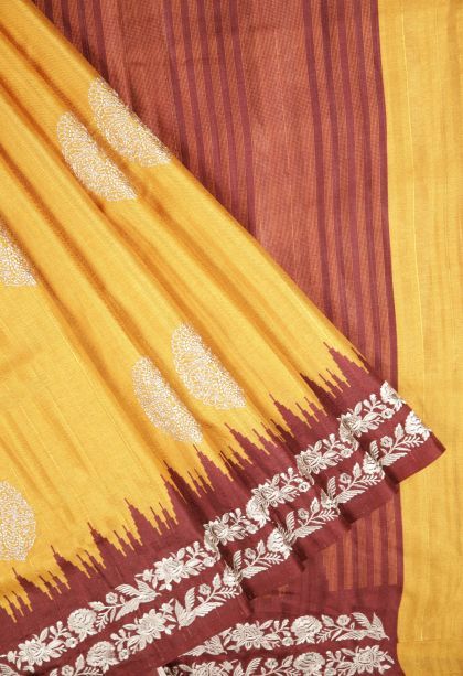 Gold Tussar Saree with Without Zari Zari Buttis (small Dots Or Motifs)