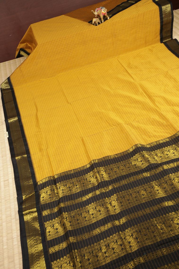Lemon Yellow Kalyani Cotton with Without Zari Zari Checks view 2