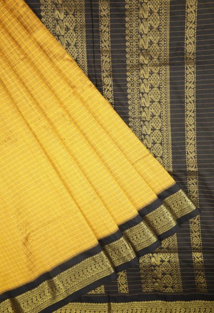 Lemon Yellow Kalyani Cotton with Without Zari Zari Checks