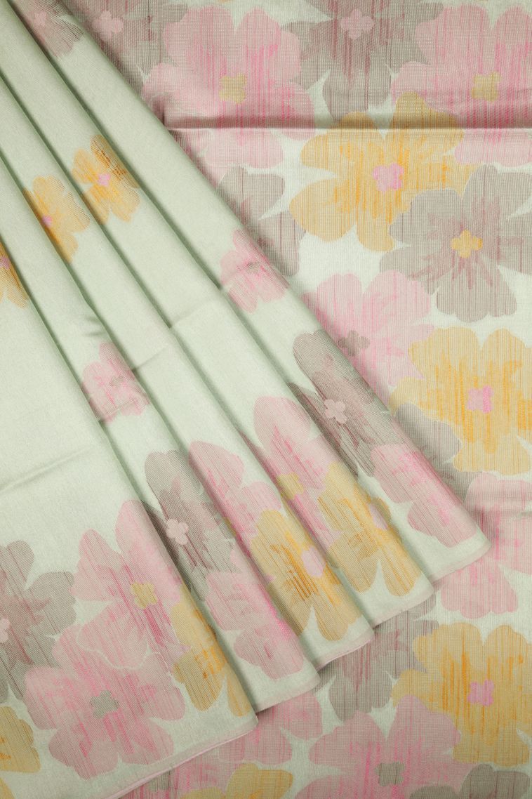 Pistachio Green Tussar Saree with Bronze Zari Buttis (small Dots Or Motifs) view 1