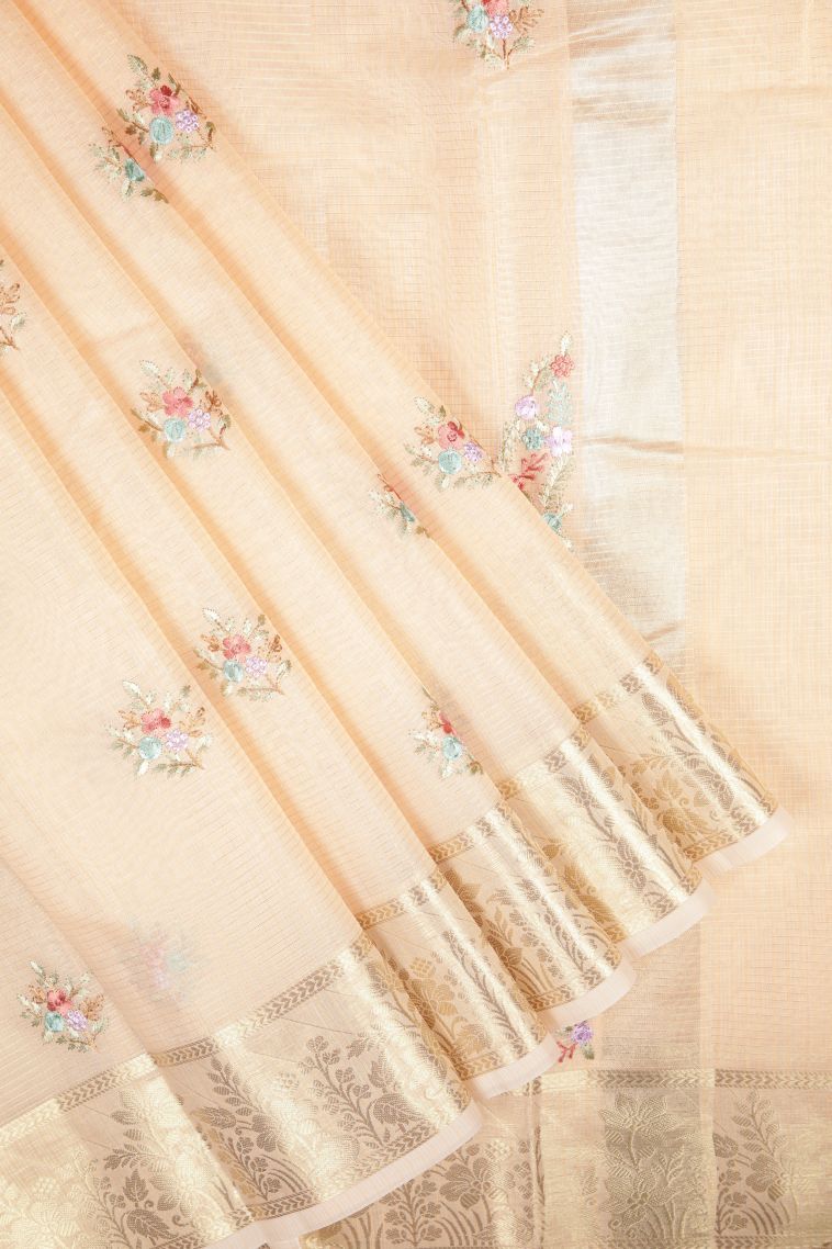 Salmon Pink Tussar Saree with Without Zari Zari Buttis (small Dots Or Motifs) view 1