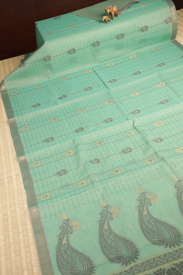 Lime Green Kovai Cotton Sarees with Without Zari Zari Checks view 2