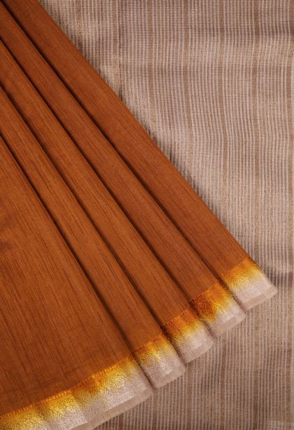 Bronze Orange Tussar Saree with Without Zari Zari Plain
