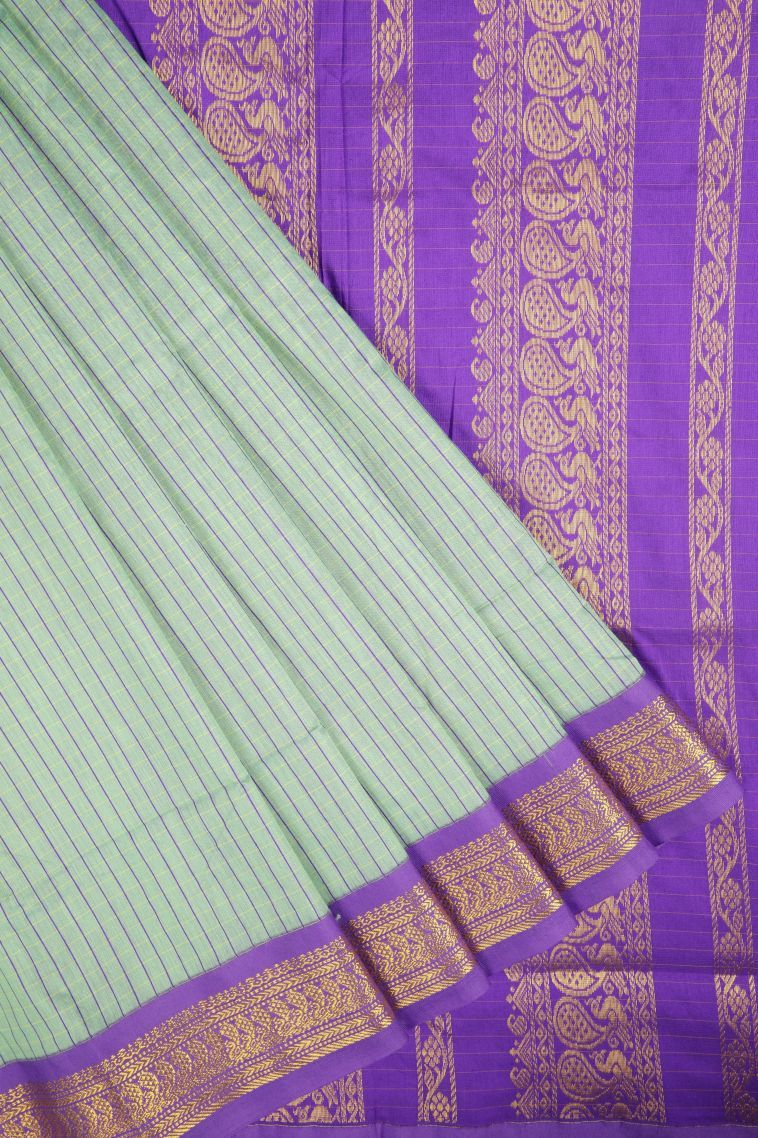 Mint Green Kalyani Cotton with Without Zari Zari Checks view 1