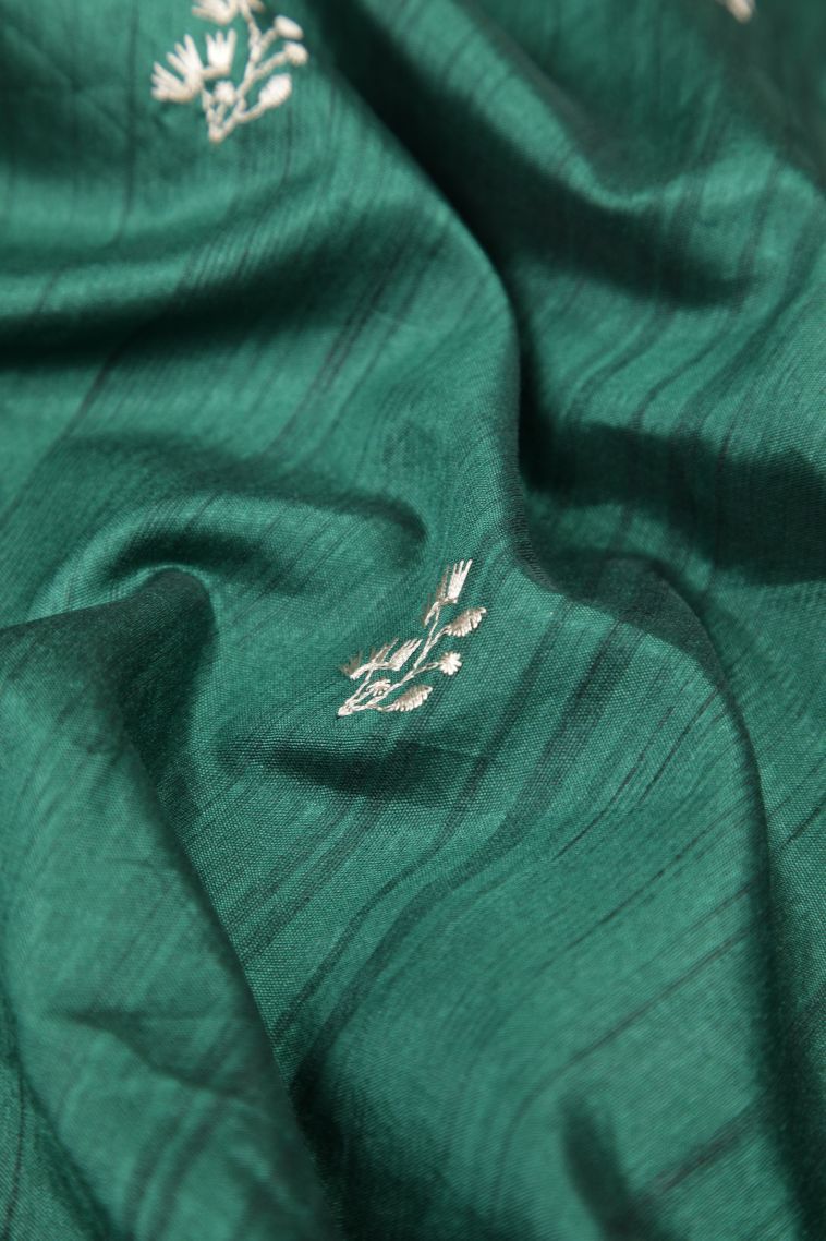 Pine Green Tussar Saree with Without Zari Zari Buttis (small Dots Or Motifs) view 4