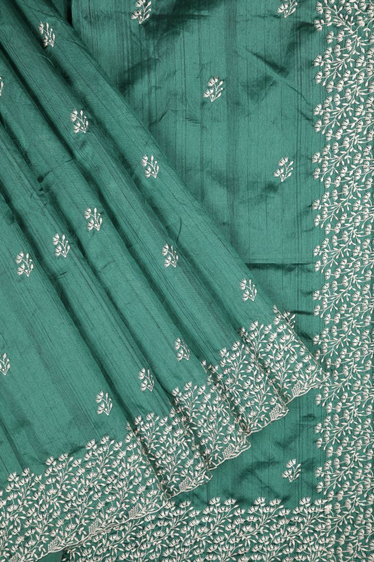 Pine Green Tussar Saree with Without Zari Zari Buttis (small Dots Or Motifs) view 1
