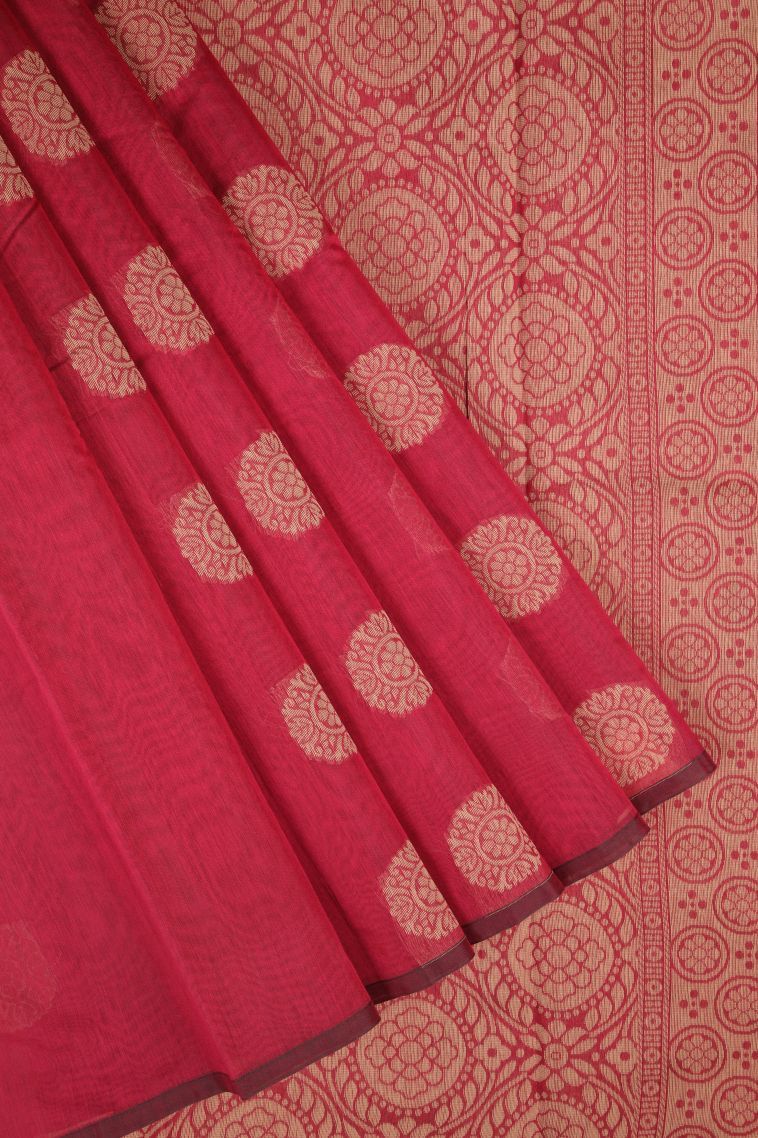 Candy Red Silk Cotton with Without Zari Zari Buttis (small Dots Or Motifs) view 1