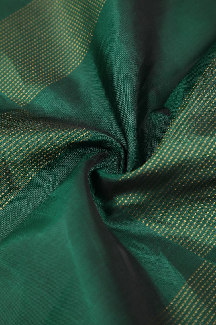 Pine Green Kanchipuram Silk Sarees with Gold Zari Stripes view 4