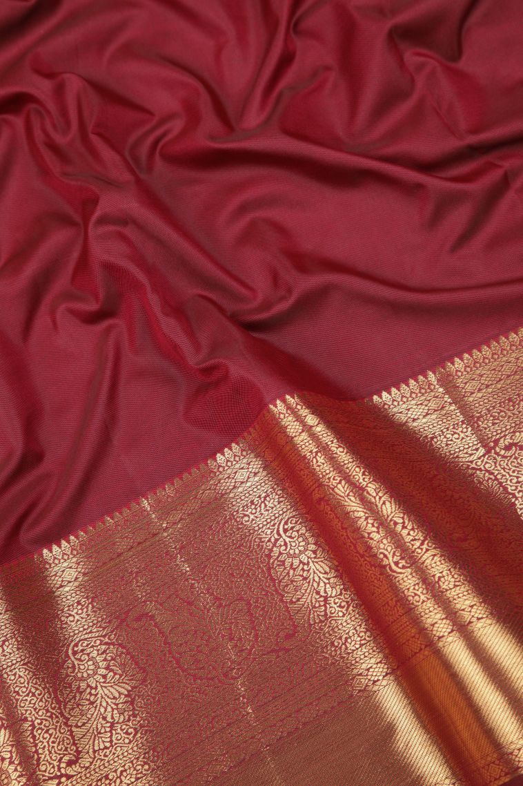 Berry Red Samudrika Pattu with Copper Zari Floral Patterns view 3