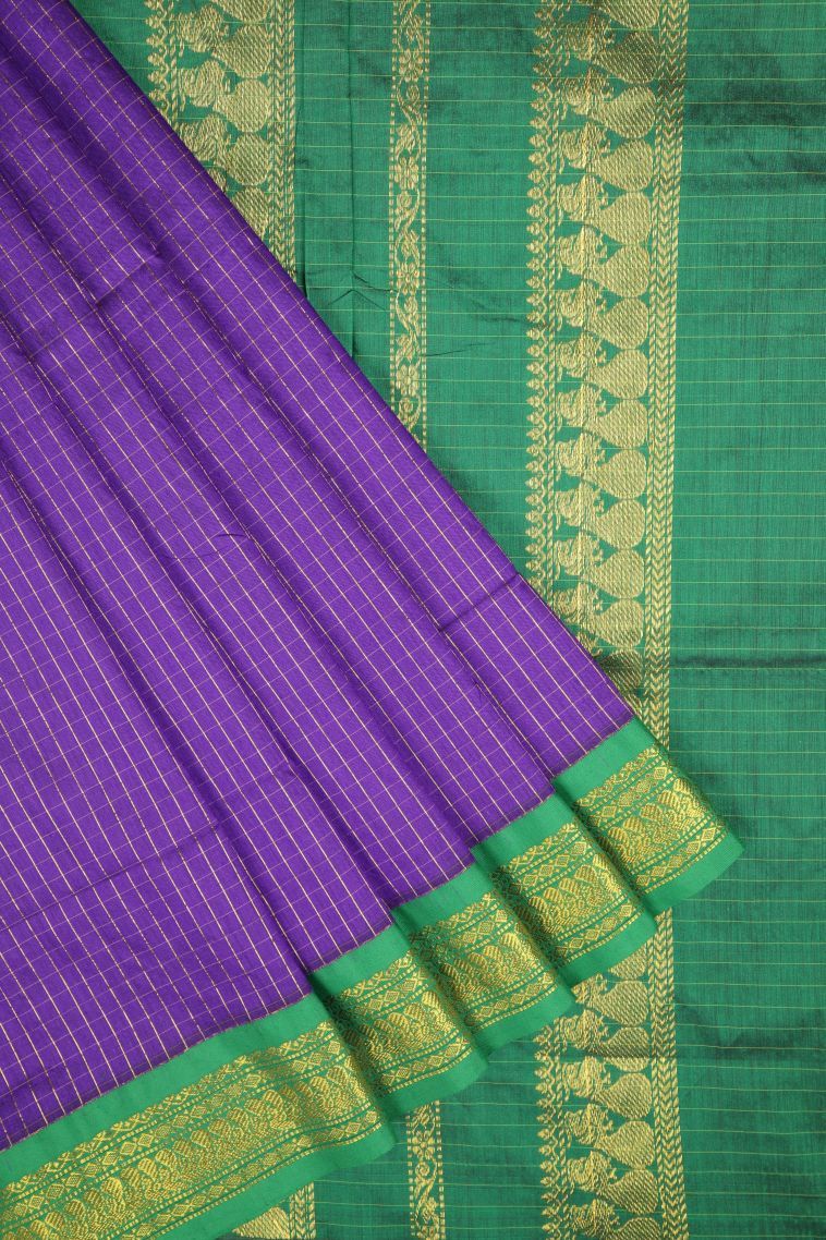 Viola Purple Kalyani Cotton with Without Zari Zari Checks view 1