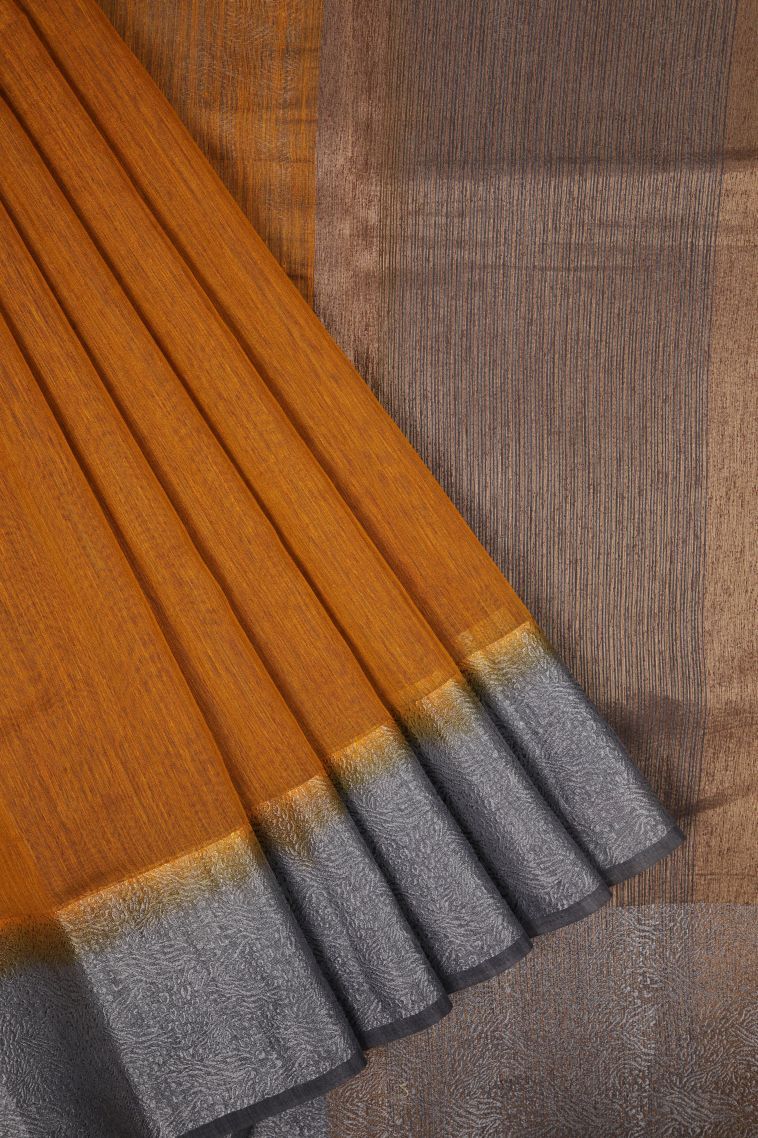 Honey Orange Tussar Saree with Without Zari Zari Plain view 1