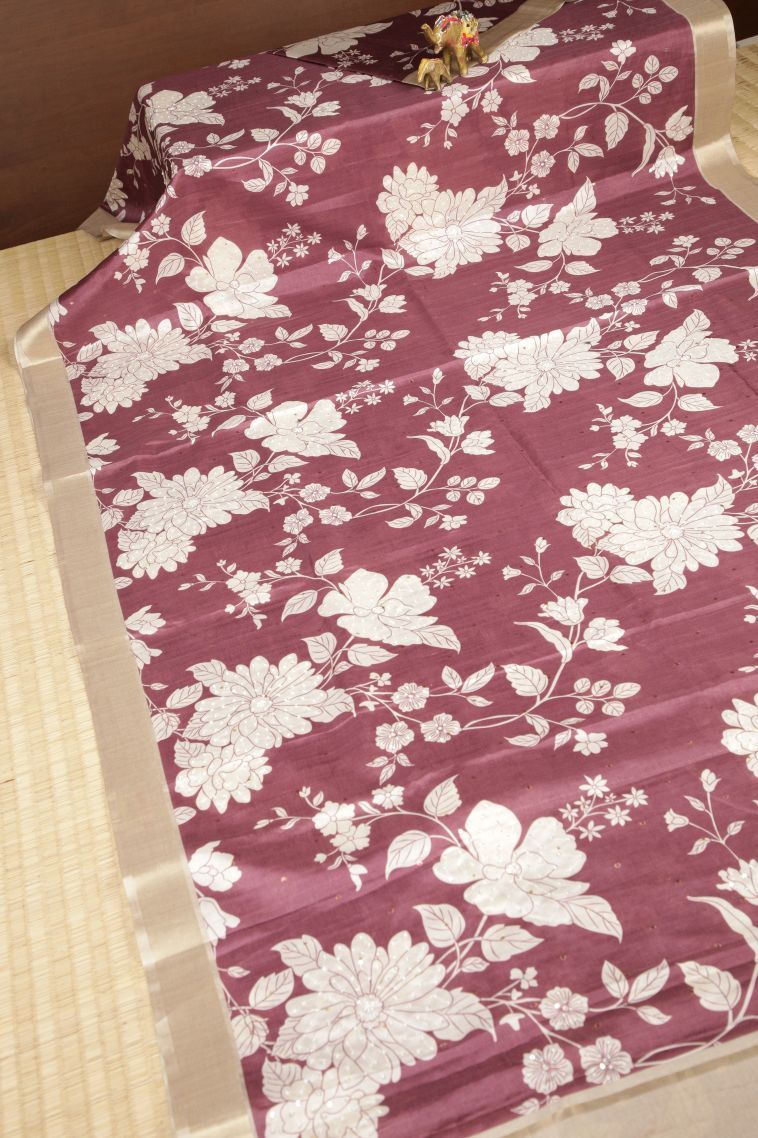Rosewood Pink Tussar Saree with Without Zari Zari Floral Patterns view 2