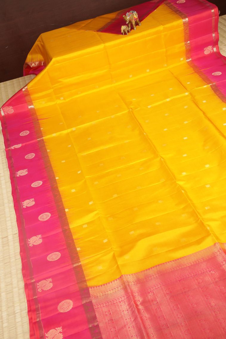Lemon Yellow Soft Silk Saree with Gold Zari Buttis (small Dots Or Motifs) view 2