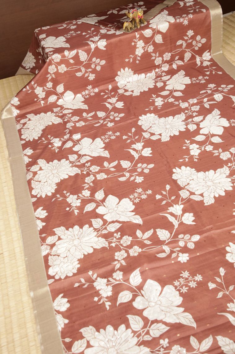 Bronze Orange Tussar Saree with Without Zari Zari Floral Patterns view 2