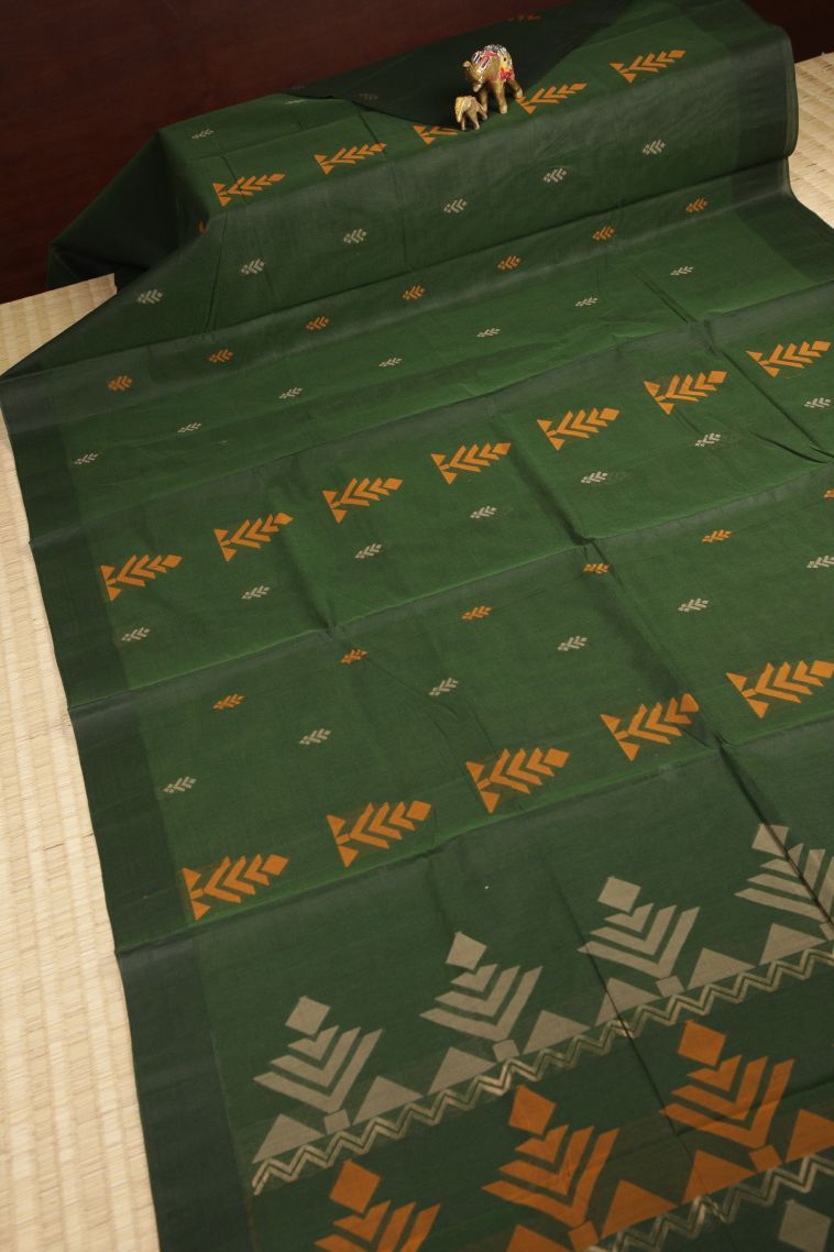 Bottle Green Kovai Cotton Sarees with Without Zari Zari Buttis (small Dots Or Motifs) view 2