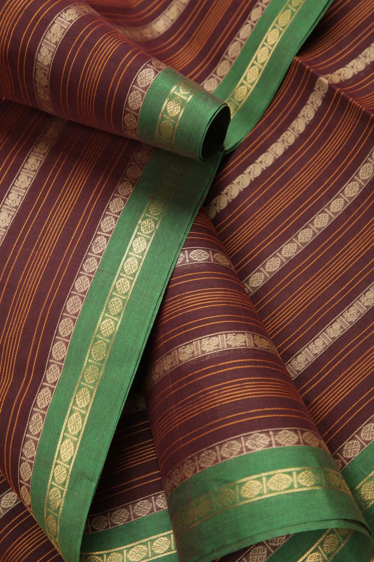 Berry Red Pure Handloom Kovai Cotton with Without Zari Zari Stripes view 4