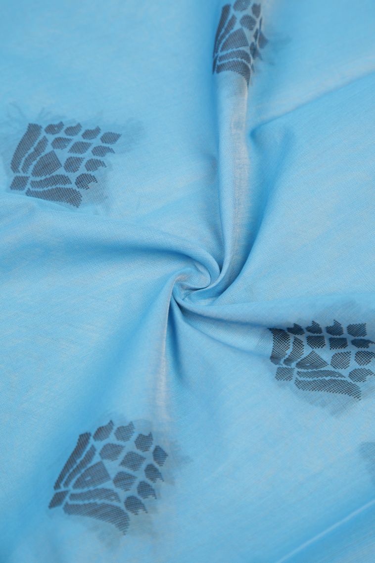 Sky Blue Silk Cotton with Without Zari Zari Buttis (small Dots Or Motifs) view 4