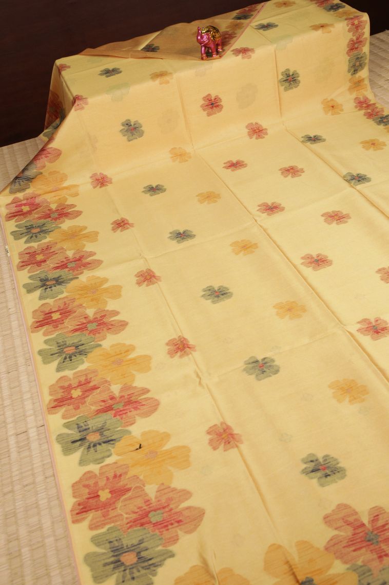 Gold Tussar Saree with Without Zari Zari Buttis (small Dots Or Motifs) view 2