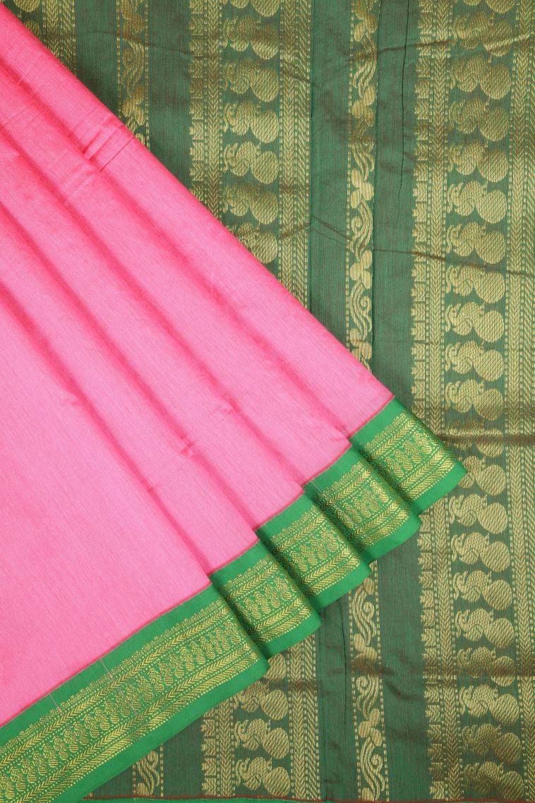 Bubblegum Pink Kalyani Cotton with Without Zari Zari Plain view 1