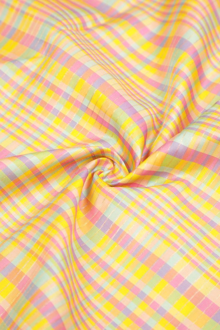 Lemon Yellow Kanchipuram Silk Sarees with Without Zari Zari Checks view 4