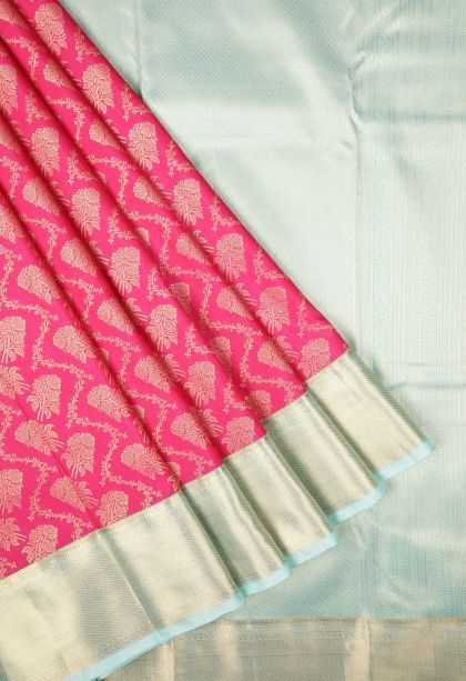 Hot Pink Samudrika Pattu with Copper Zari Floral Patterns