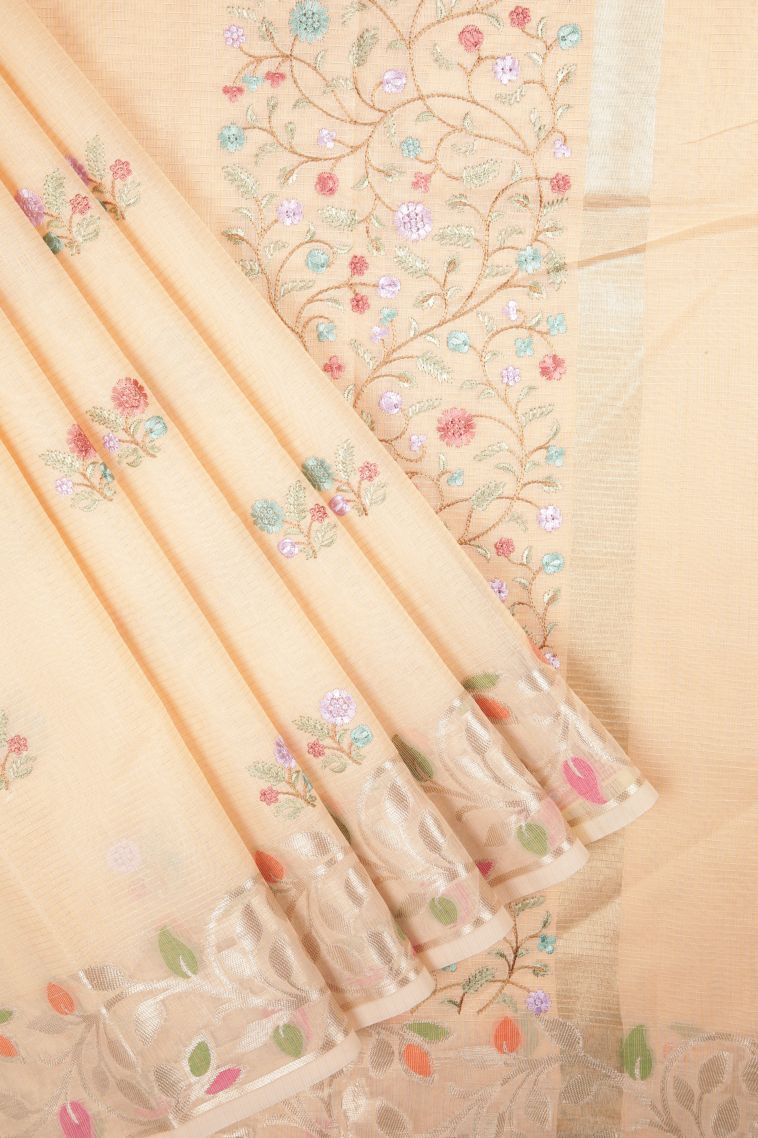 Flamingo Pink Tussar Saree with Without Zari Zari Buttis (small Dots Or Motifs) view 1