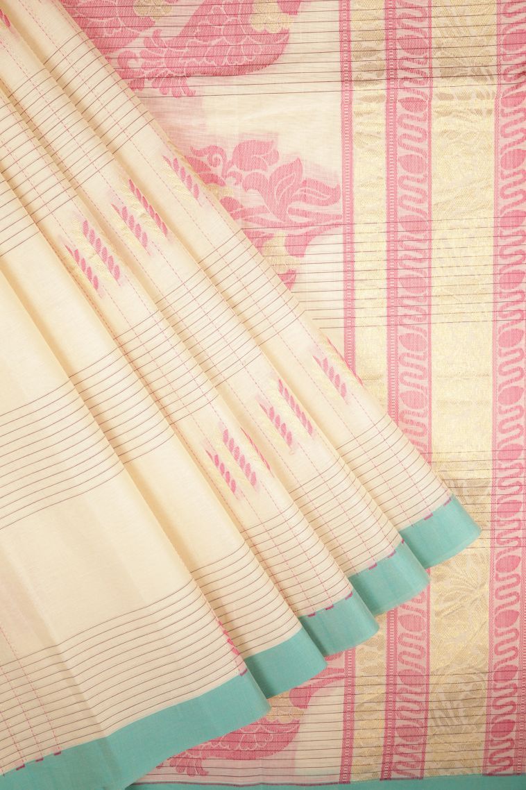 Alabaster White Kovai Cotton Sarees with Without Zari Zari Checks view 1